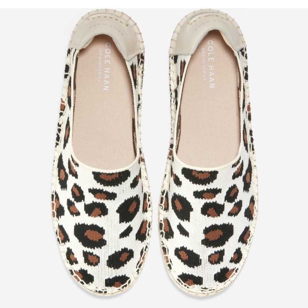 Cole Haan Leopard Print Knit Espadrille Flats in Cream, Black, Brown